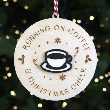 Running on Coffee and Christmas Cheer Ornament - Holiday Ornaments - Moon Rock Prints