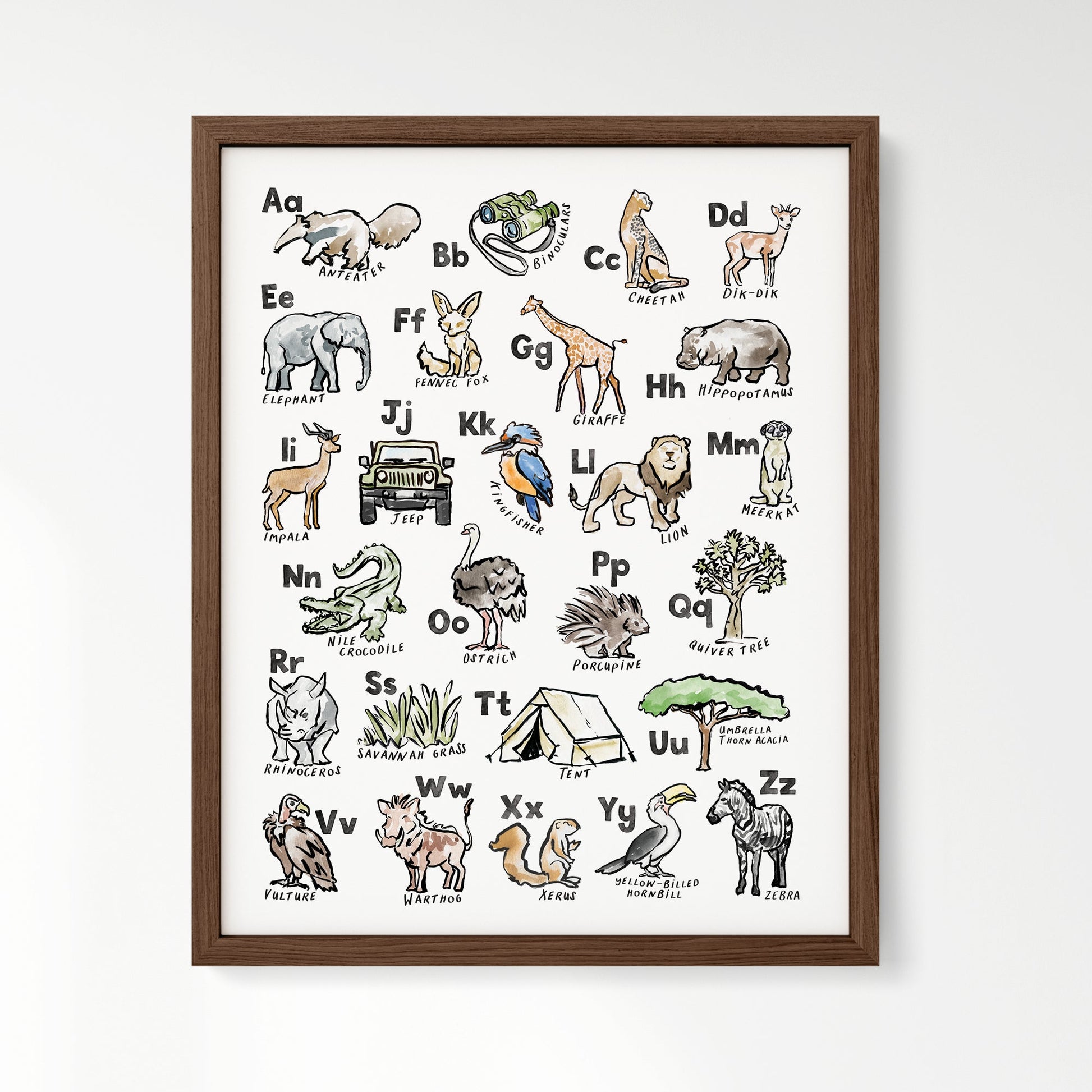 Safari ABC Watercolor Art Print - Art Prints - Moon Rock Prints