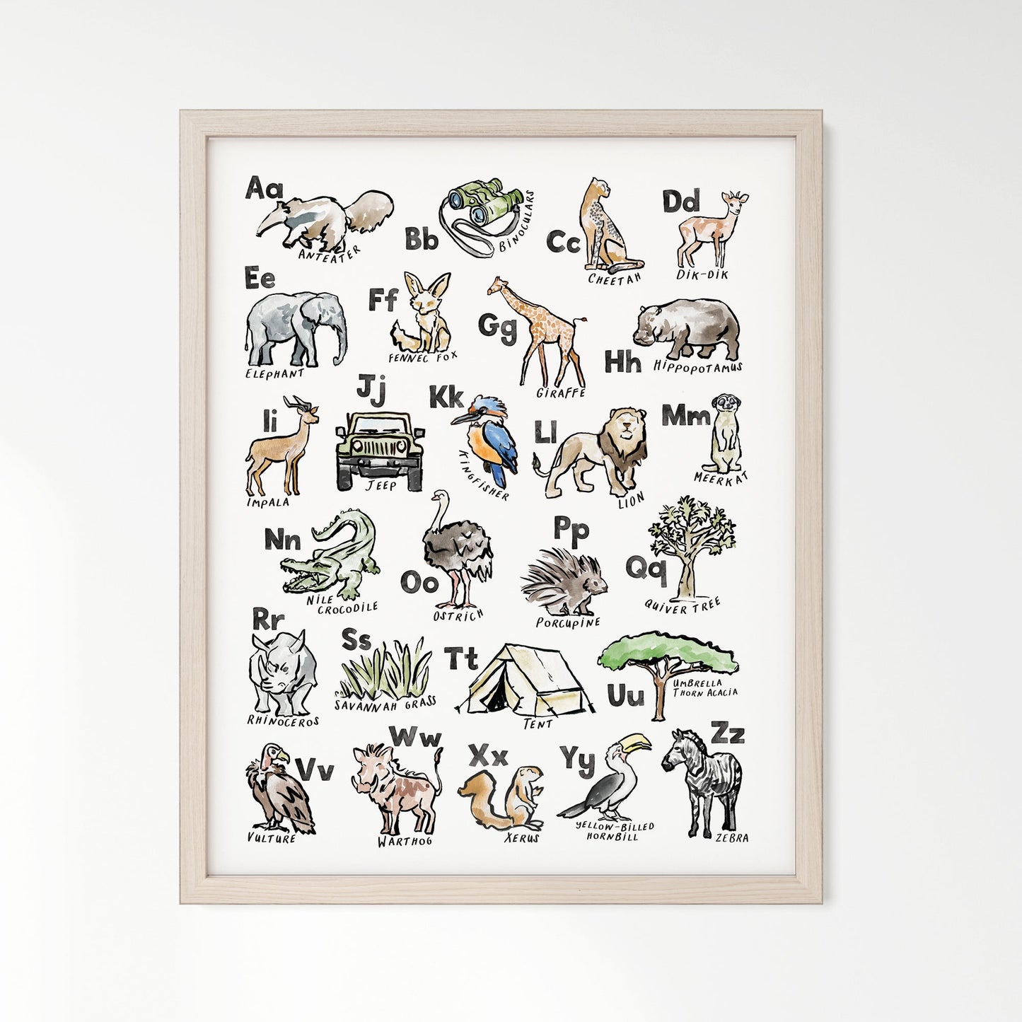 Safari ABC Watercolor Art Print - Art Prints - Moon Rock Prints