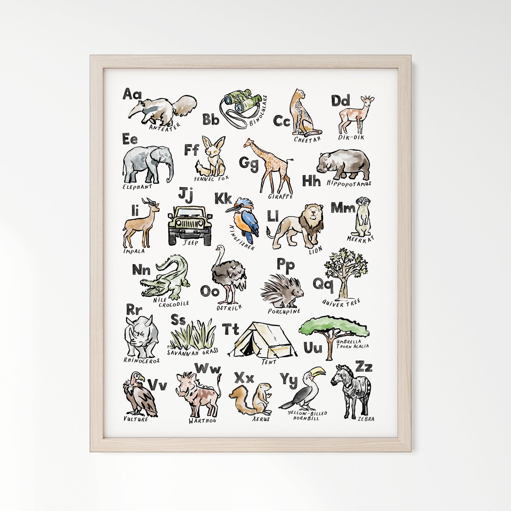 Safari ABC Watercolor Art Print - Art Prints - Moon Rock Prints