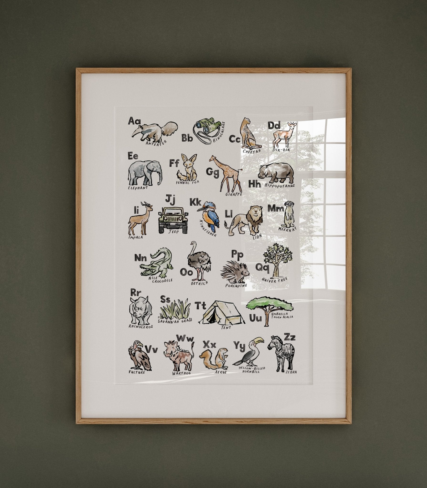 Safari ABC Watercolor Art Print - Art Prints - Moon Rock Prints