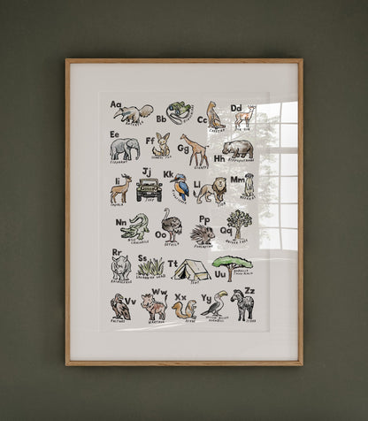 Safari ABC Watercolor Art Print - Art Prints - Moon Rock Prints