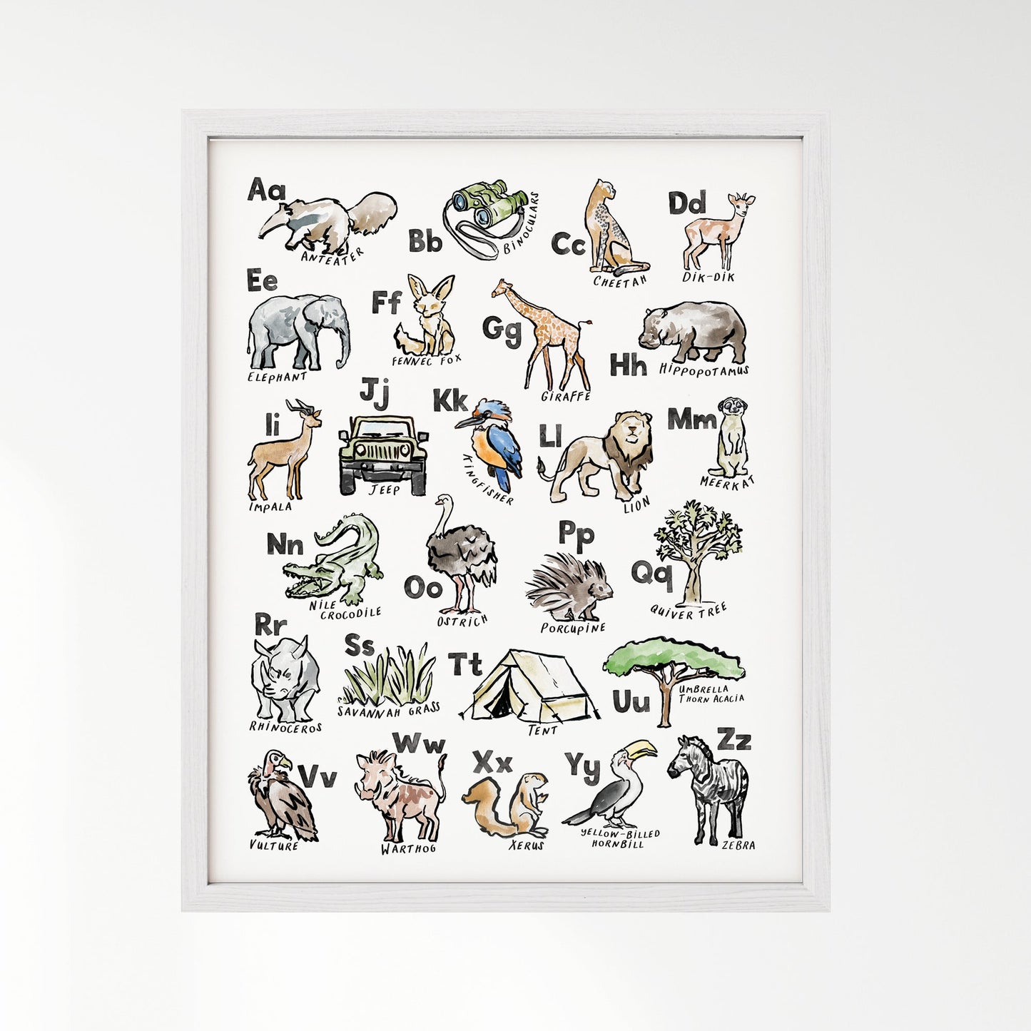 Safari ABC Watercolor Art Print - Art Prints - Moon Rock Prints