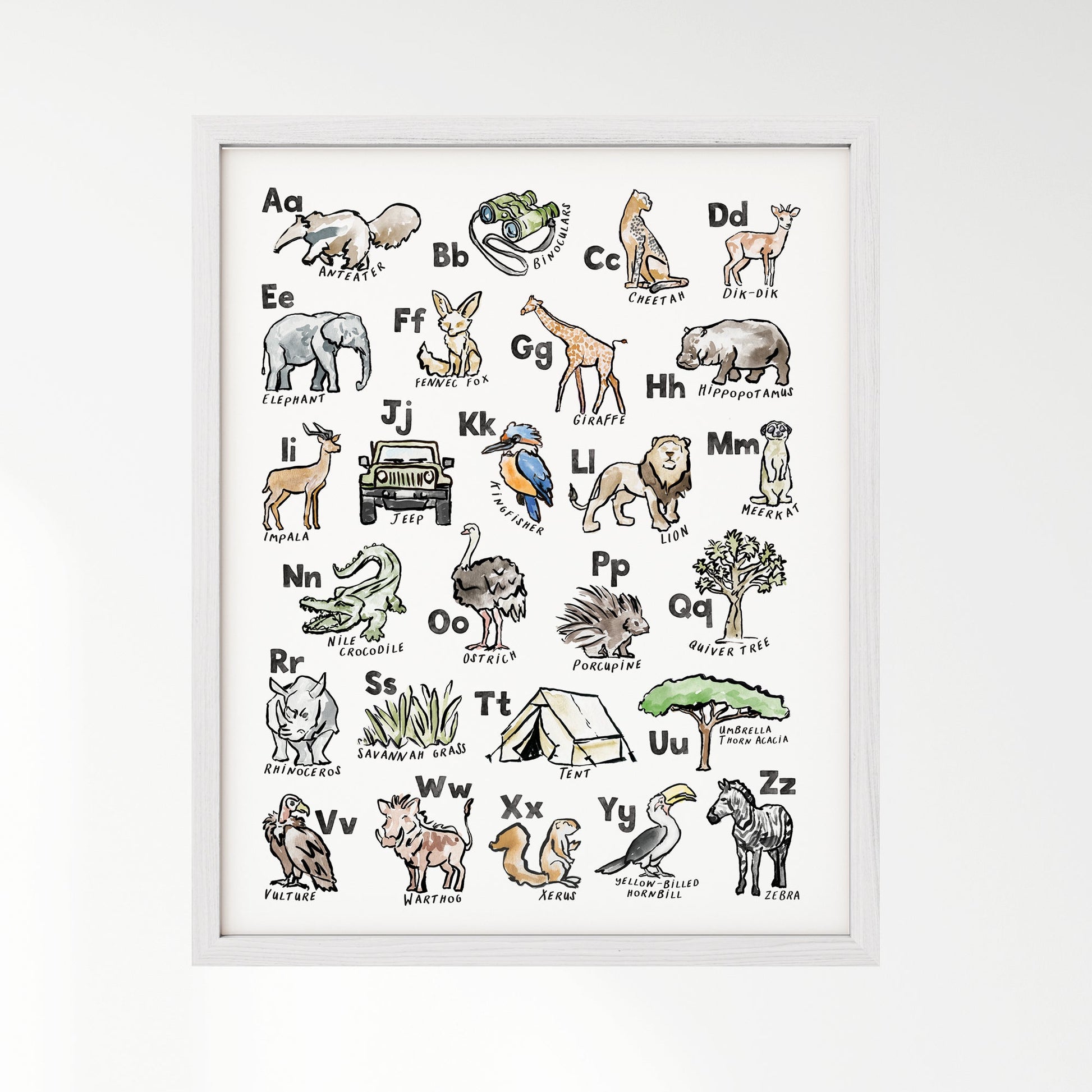 Safari ABC Watercolor Art Print - Art Prints - Moon Rock Prints