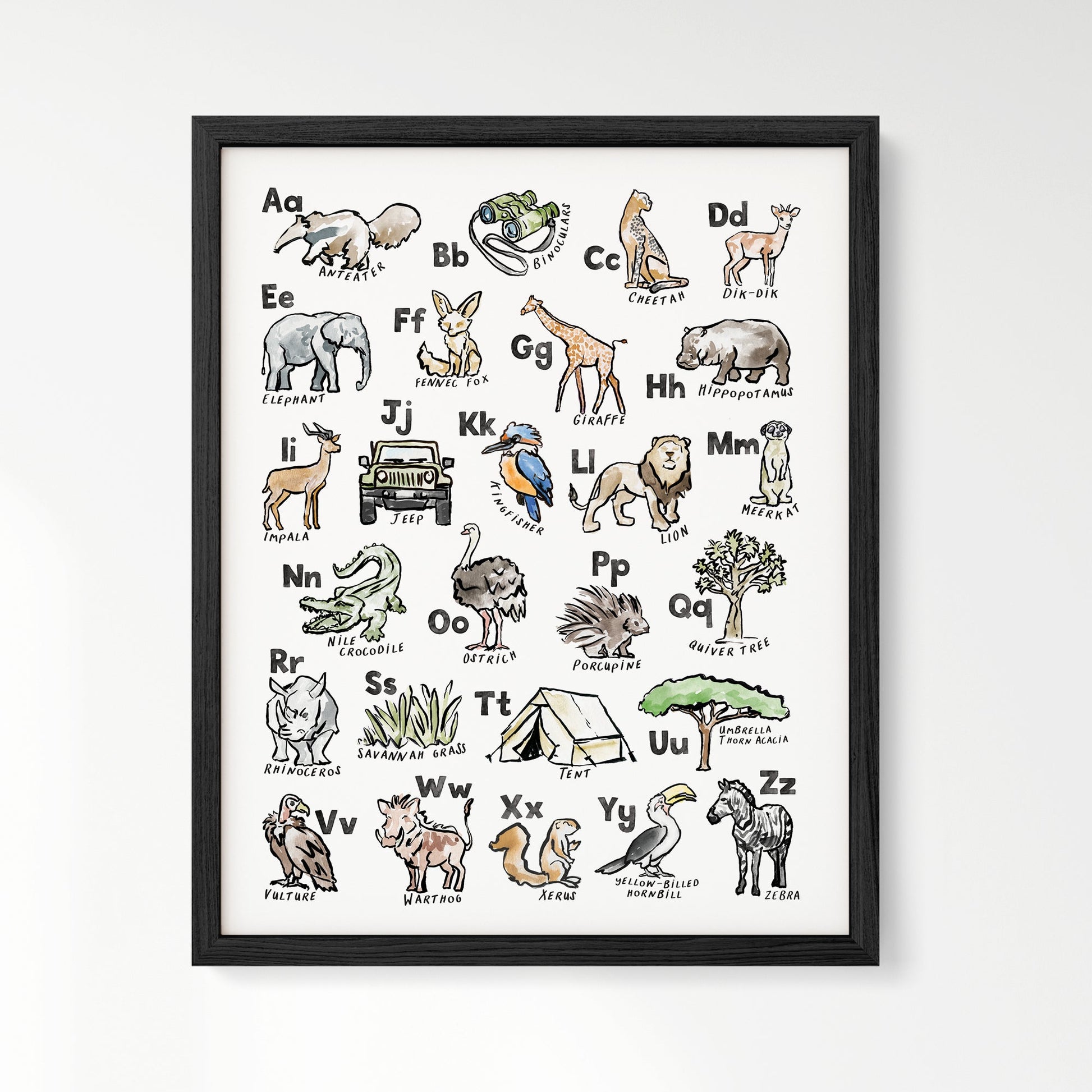 Safari ABC Watercolor Art Print - Art Prints - Moon Rock Prints