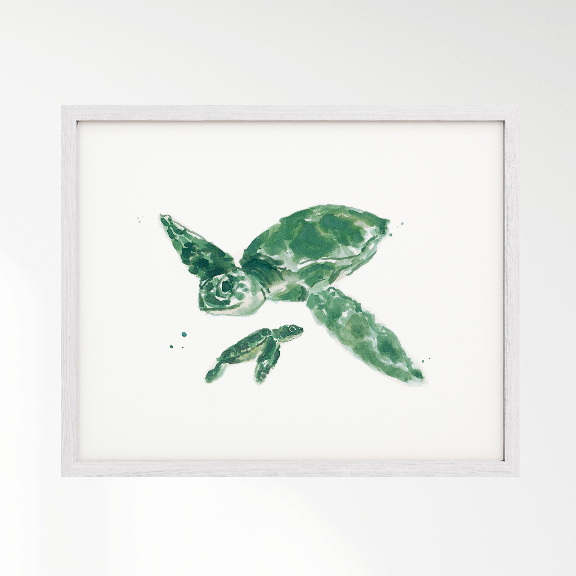 Sea Turtle and Baby Sea Turtle Watercolor Art Print - Art Prints - Moon Rock Prints