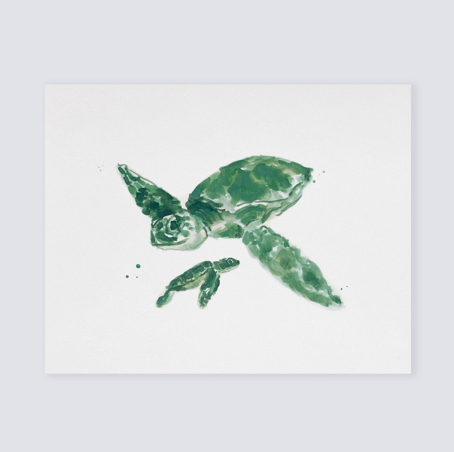 Sea Turtle and Baby Sea Turtle Watercolor Art Print - Art Prints - Moon Rock Prints