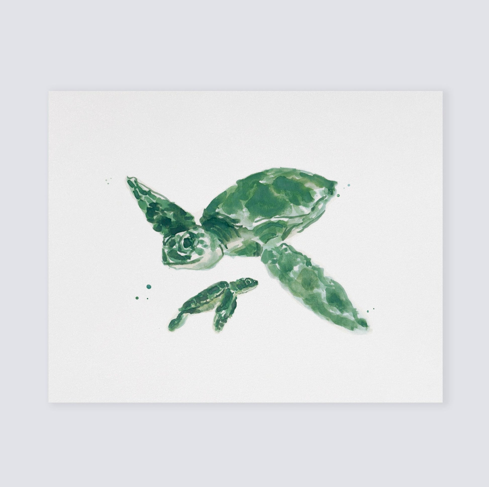 Sea Turtle and Baby Sea Turtle Watercolor Art Print - Art Prints - Moon Rock Prints