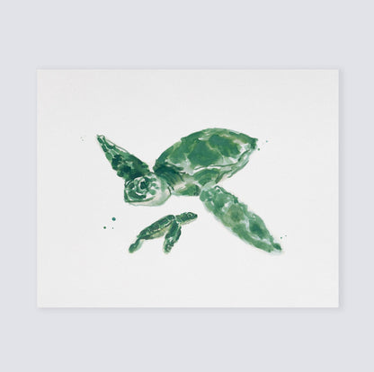 Sea Turtle and Baby Sea Turtle Watercolor Art Print - Art Prints - Moon Rock Prints