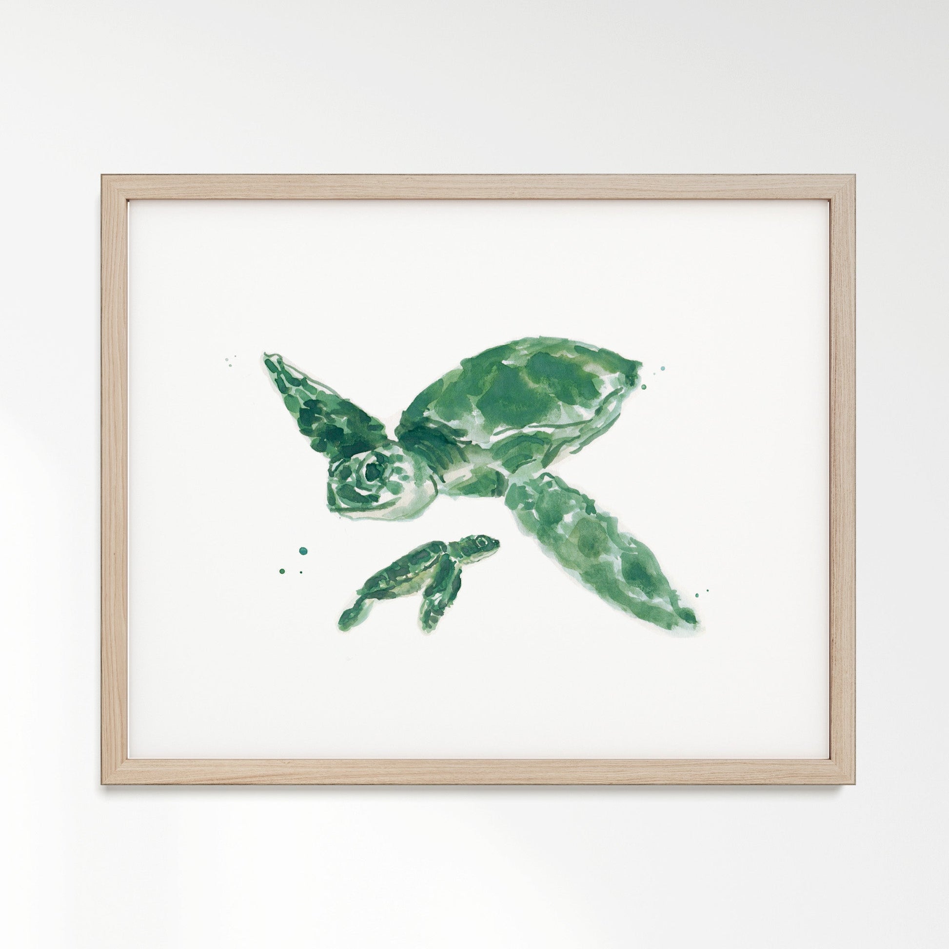 Sea Turtle and Baby Sea Turtle Watercolor Art Print - Art Prints - Moon Rock Prints