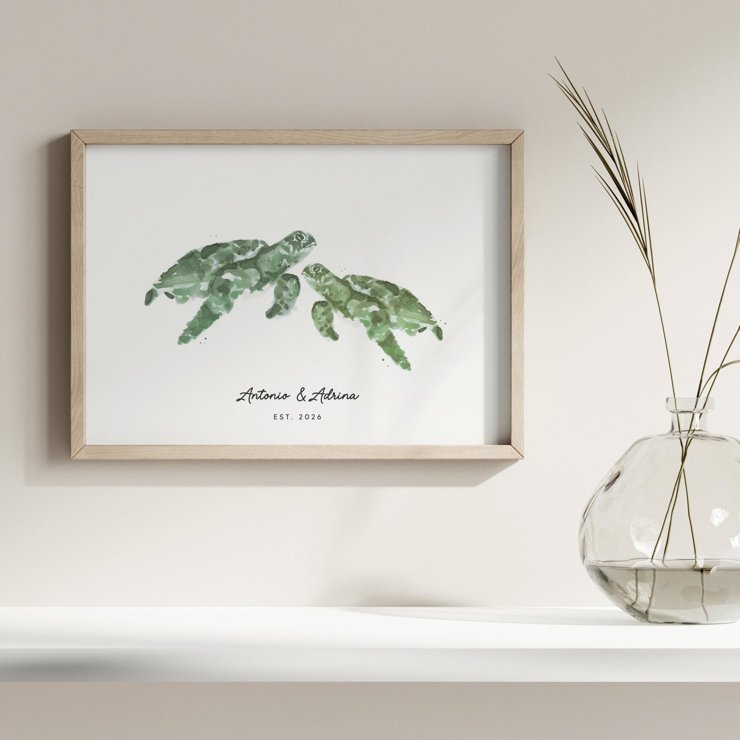 Sea Turtle Couple Personalized Watercolor Art Print - Art Prints - Moon Rock Prints