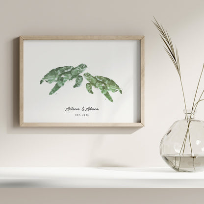 Sea Turtle Couple Personalized Watercolor Art Print - Art Prints - Moon Rock Prints