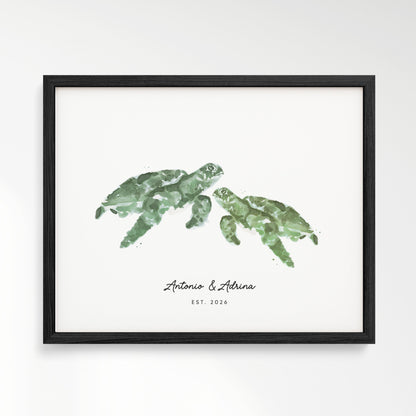Sea Turtle Couple Personalized Watercolor Art Print - Art Prints - Moon Rock Prints