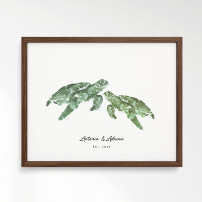 Sea Turtle Couple Personalized Watercolor Art Print - Art Prints - Moon Rock Prints