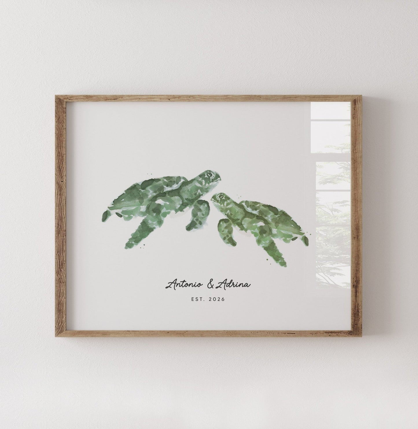 Sea Turtle Couple Personalized Watercolor Art Print - Art Prints - Moon Rock Prints