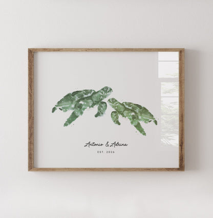 Sea Turtle Couple Personalized Watercolor Art Print - Art Prints - Moon Rock Prints