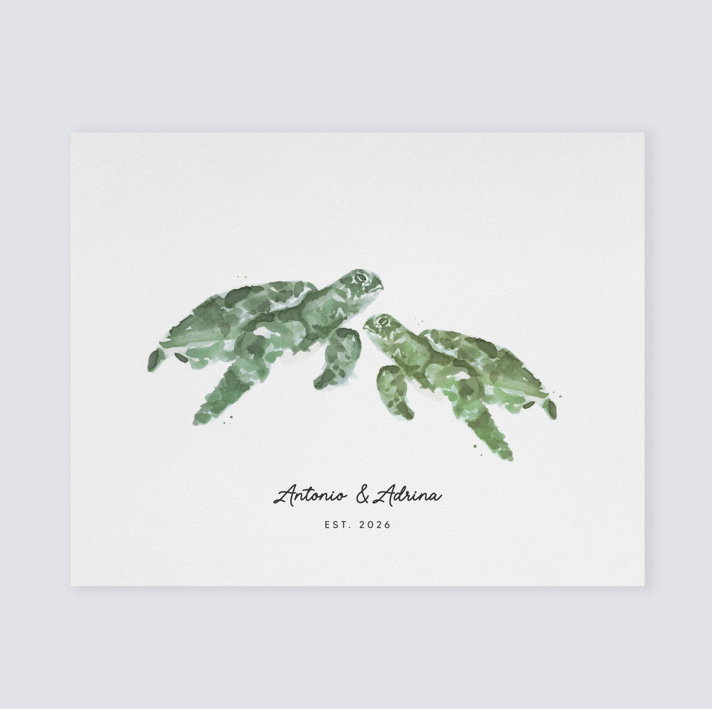 Sea Turtle Couple Personalized Watercolor Art Print - Art Prints - Moon Rock Prints