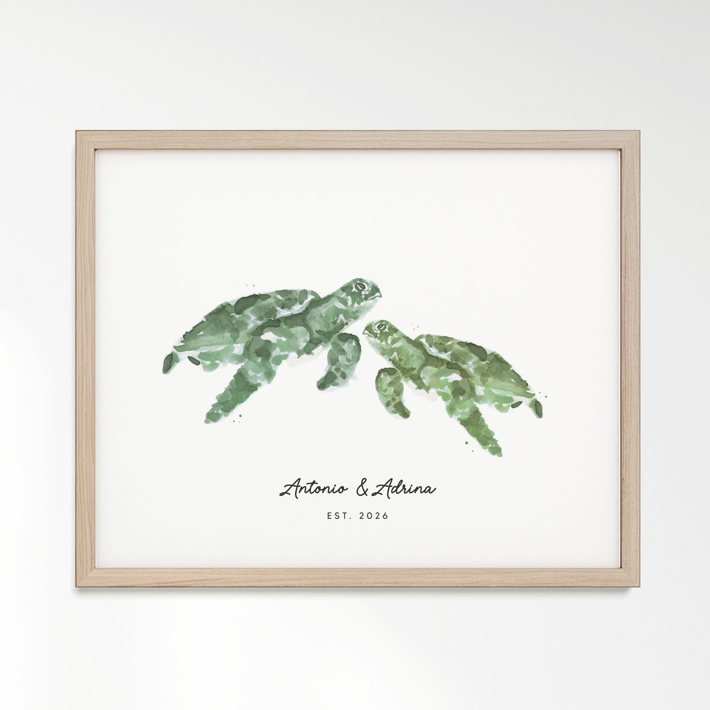 Sea Turtle Couple Personalized Watercolor Art Print - Art Prints - Moon Rock Prints
