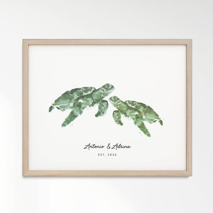 Sea Turtle Couple Personalized Watercolor Art Print - Art Prints - Moon Rock Prints