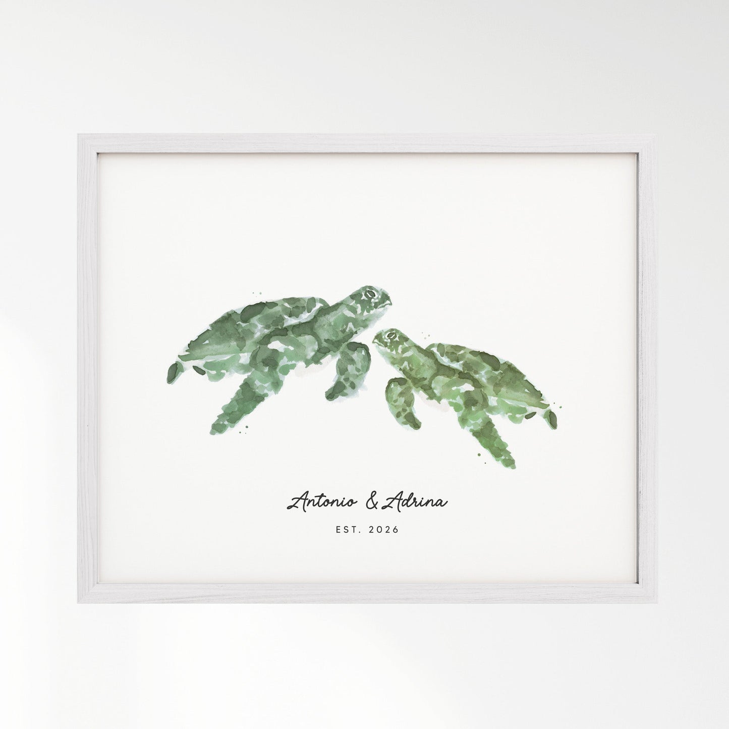 Sea Turtle Couple Personalized Watercolor Art Print - Art Prints - Moon Rock Prints