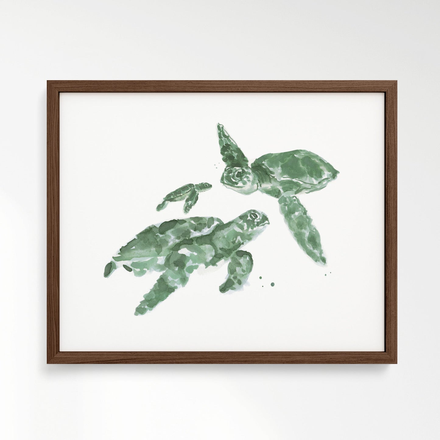 Sea Turtle Family of 3 Ocean Animal Watercolor Art Print - Art Prints - Moon Rock Prints