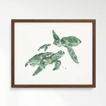 Sea Turtle Family of 3 Ocean Animal Watercolor Art Print - Art Prints - Moon Rock Prints