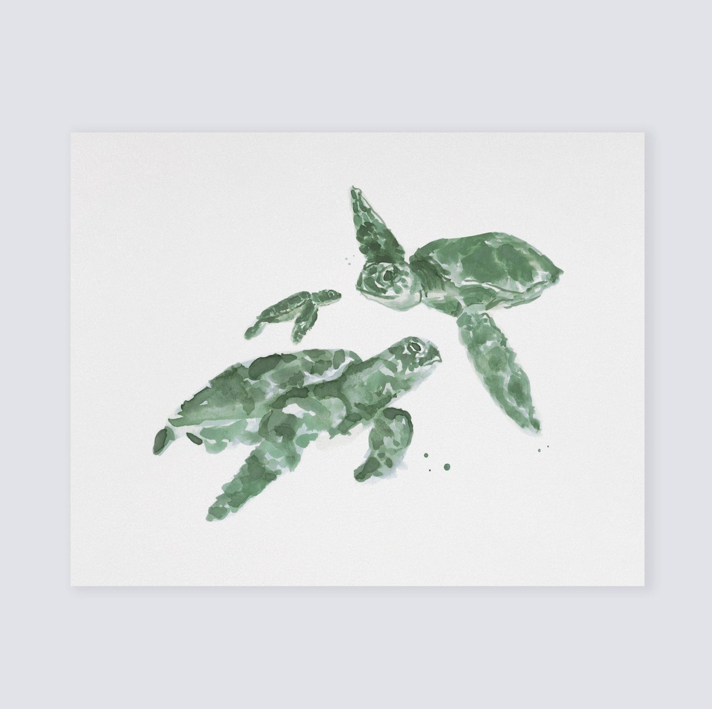 Sea Turtle Family of 3 Ocean Animal Watercolor Art Print - Art Prints - Moon Rock Prints