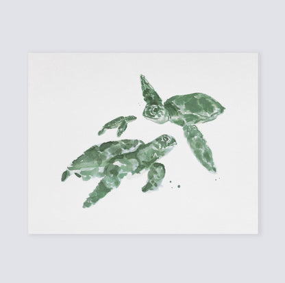 Sea Turtle Family of 3 Ocean Animal Watercolor Art Print - Art Prints - Moon Rock Prints