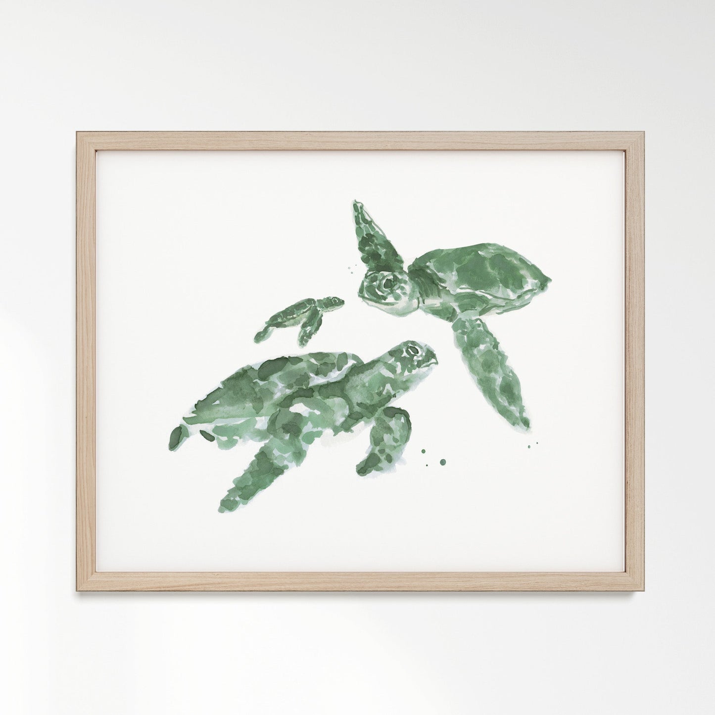Sea Turtle Family of 3 Ocean Animal Watercolor Art Print - Art Prints - Moon Rock Prints