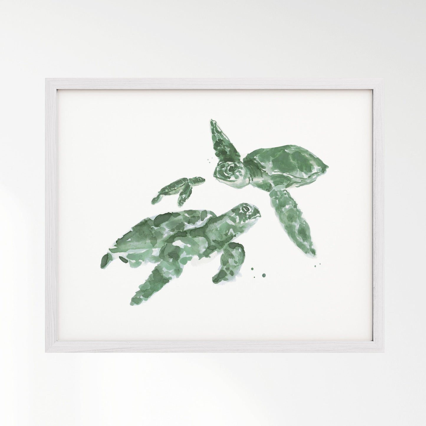 Sea Turtle Family of 3 Ocean Animal Watercolor Art Print - Art Prints - Moon Rock Prints