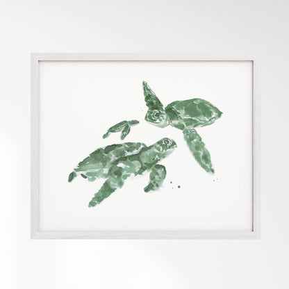 Sea Turtle Family of 3 Ocean Animal Watercolor Art Print - Art Prints - Moon Rock Prints