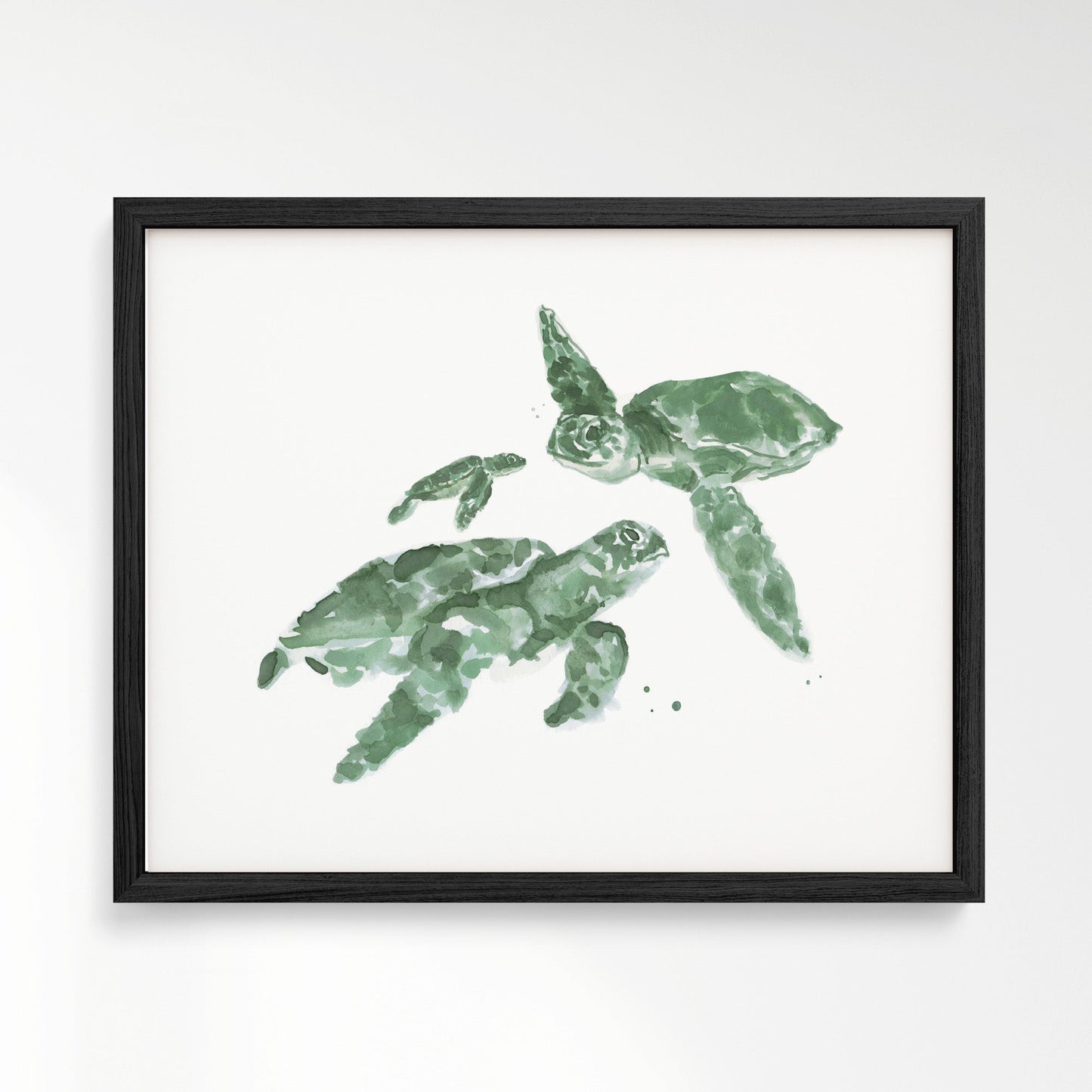 Sea Turtle Family of 3 Ocean Animal Watercolor Art Print - Art Prints - Moon Rock Prints