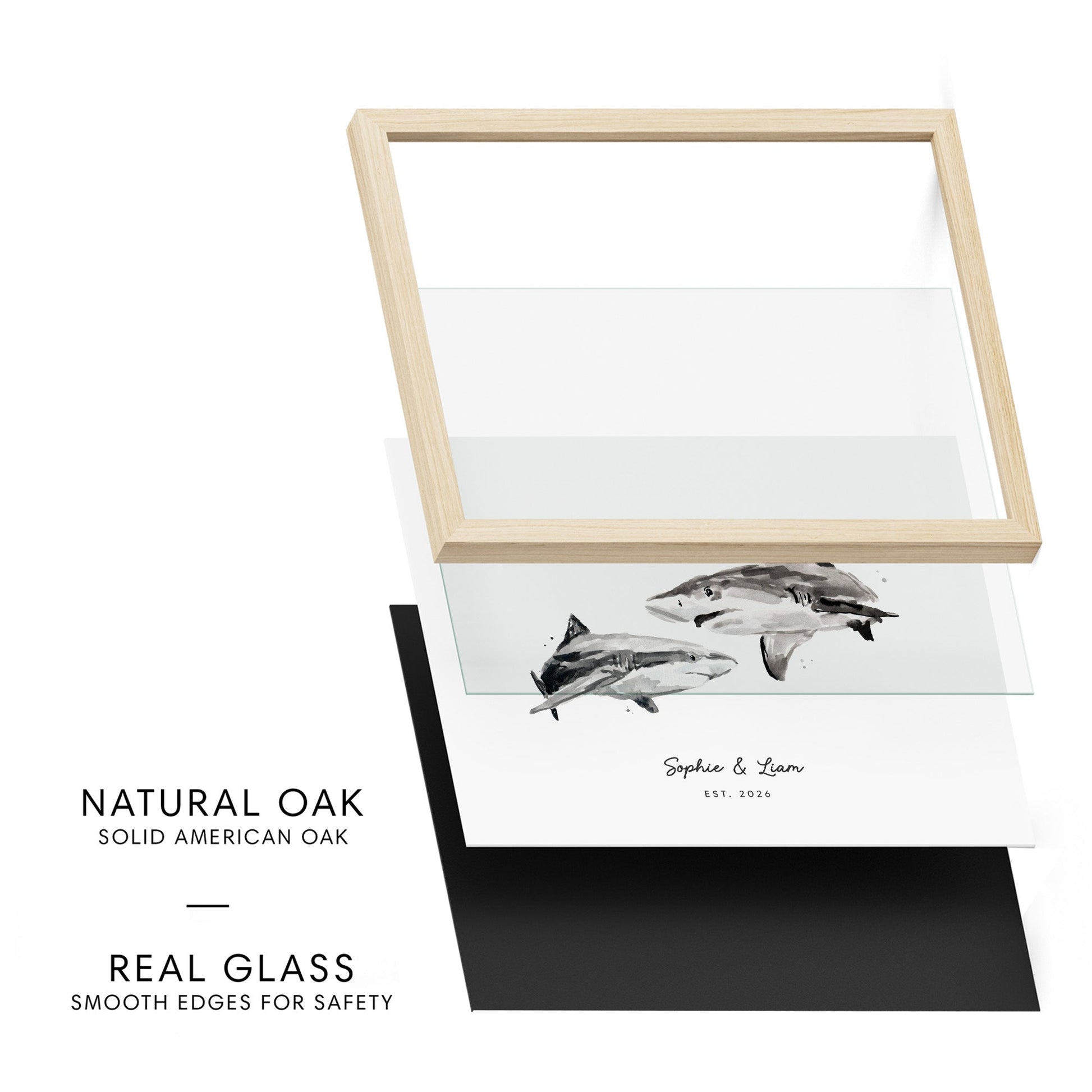 Shark Couple Personalized Watercolor Art Print - Art Prints - Moon Rock Prints