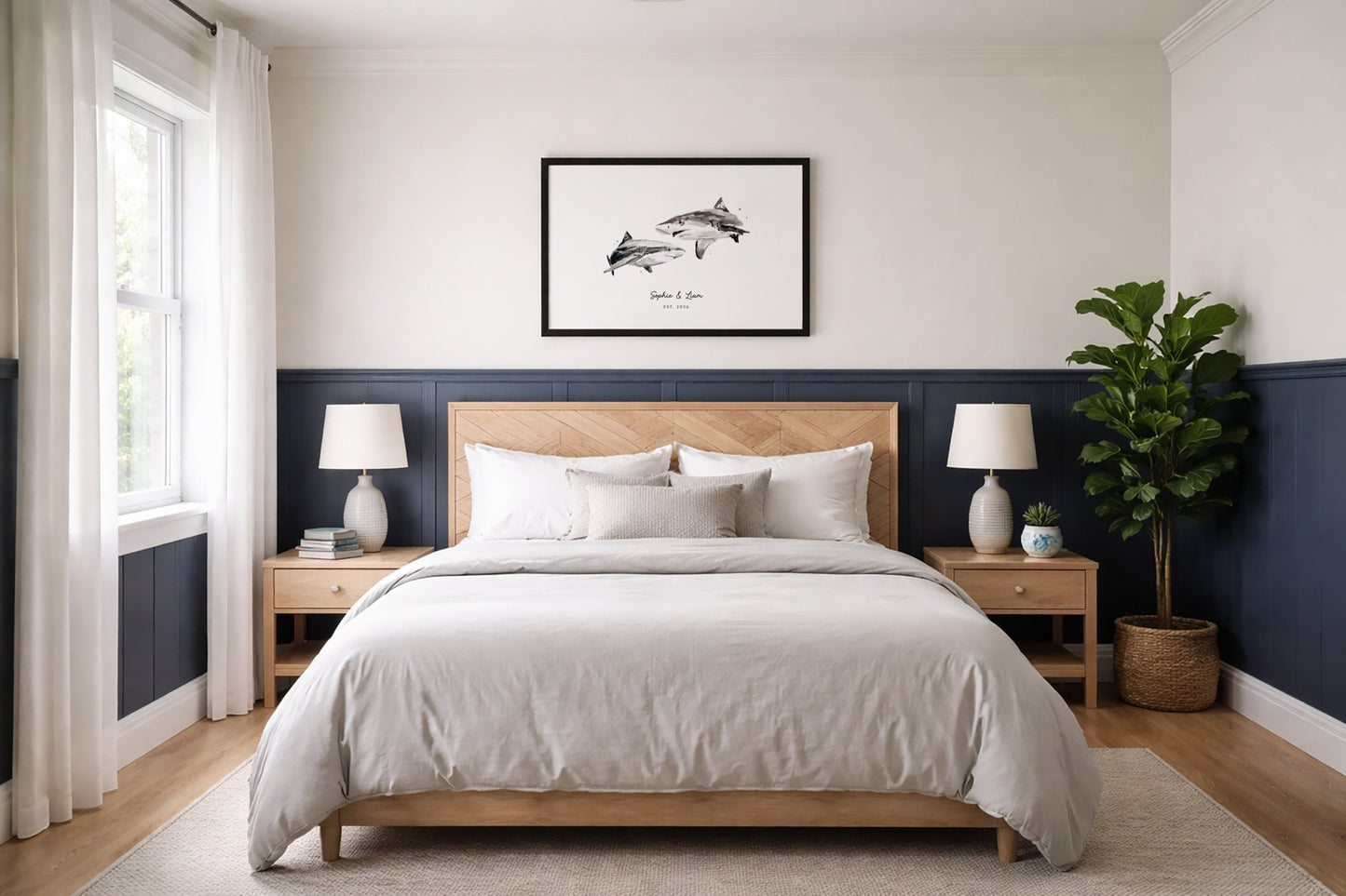 Shark Couple Personalized Watercolor Art Print - Art Prints - Moon Rock Prints