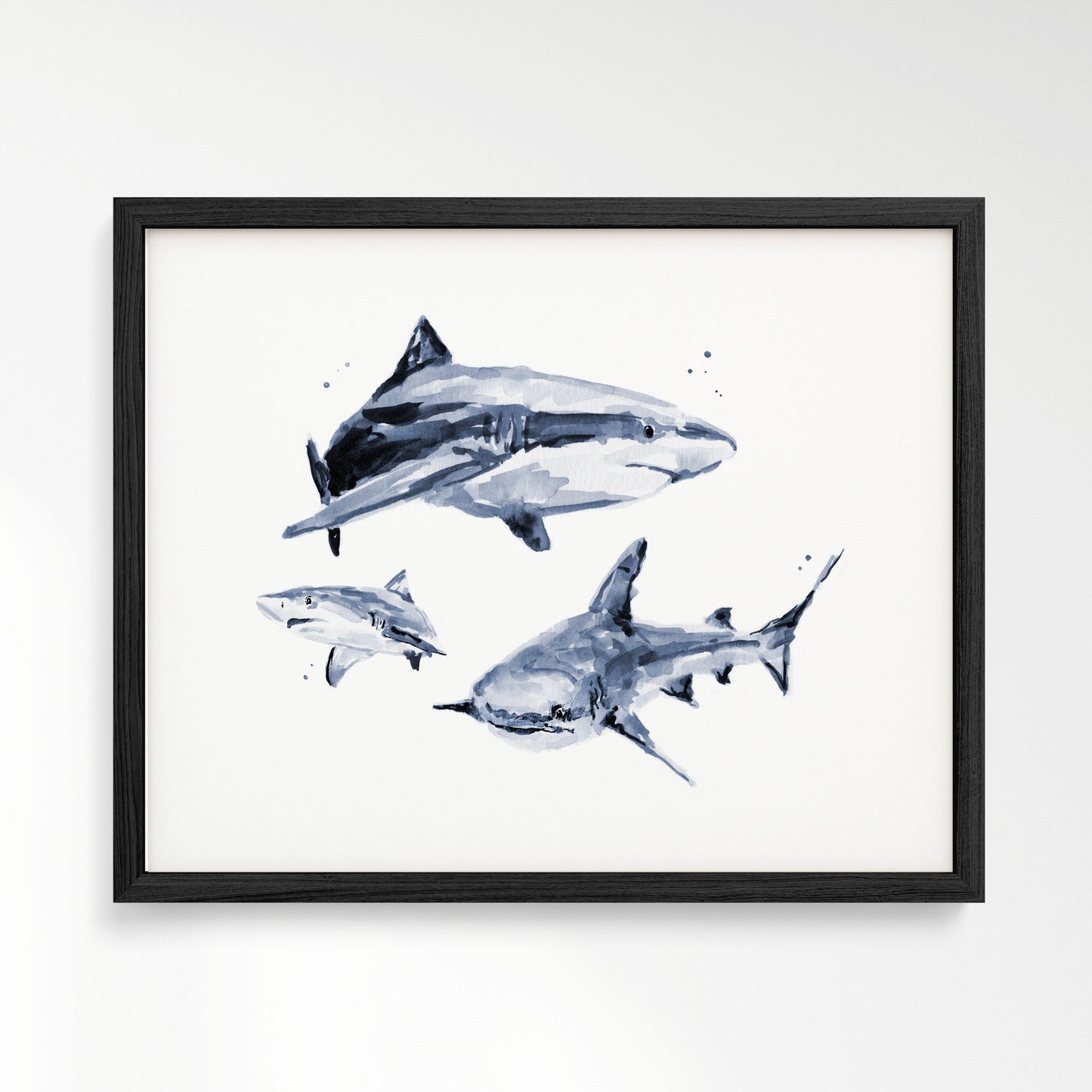 Shark Family of 3 Ocean Animal Watercolor Art Print - Art Prints - Moon Rock Prints