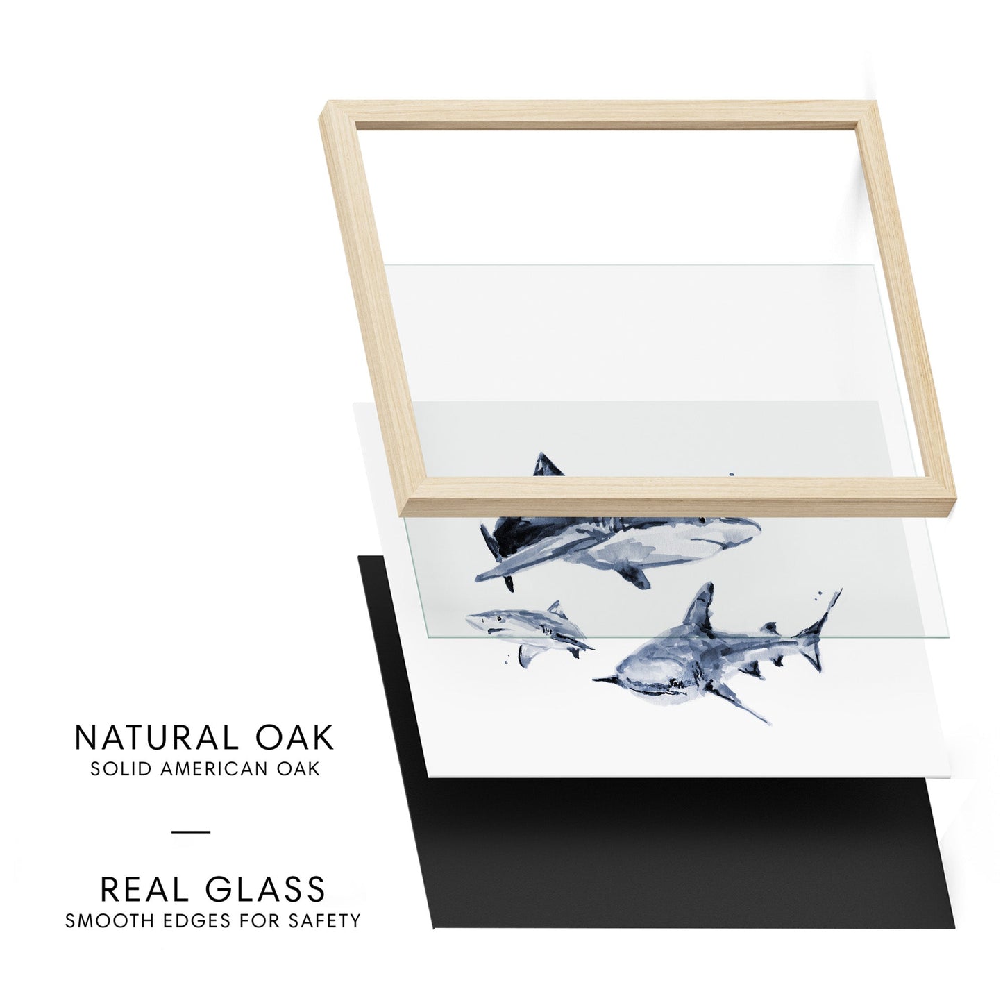Shark Family of 3 Ocean Animal Watercolor Art Print - Art Prints - Moon Rock Prints