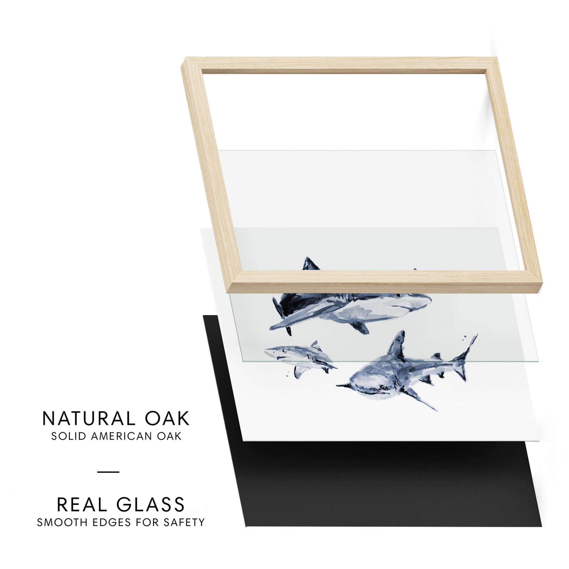 Shark Family of 3 Ocean Animal Watercolor Art Print - Art Prints - Moon Rock Prints