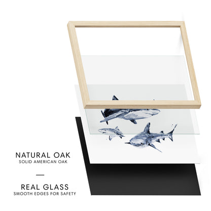Shark Family of 3 Ocean Animal Watercolor Art Print - Art Prints - Moon Rock Prints