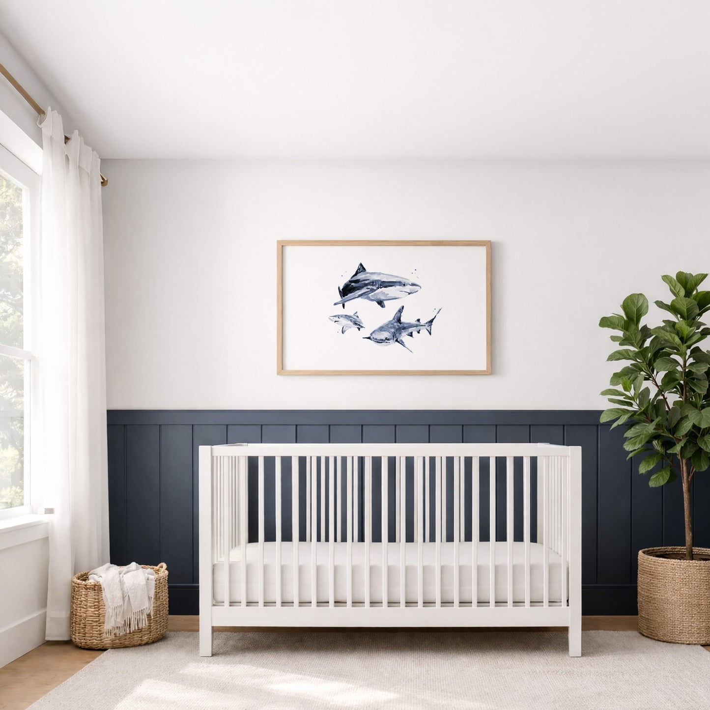 Shark Family of 3 Ocean Animal Watercolor Art Print - Art Prints - Moon Rock Prints