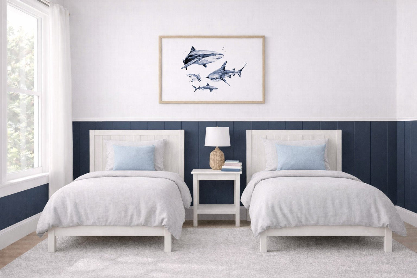 Shark Family of 4 Ocean Animal Watercolor Art Print - Art Prints - Moon Rock Prints