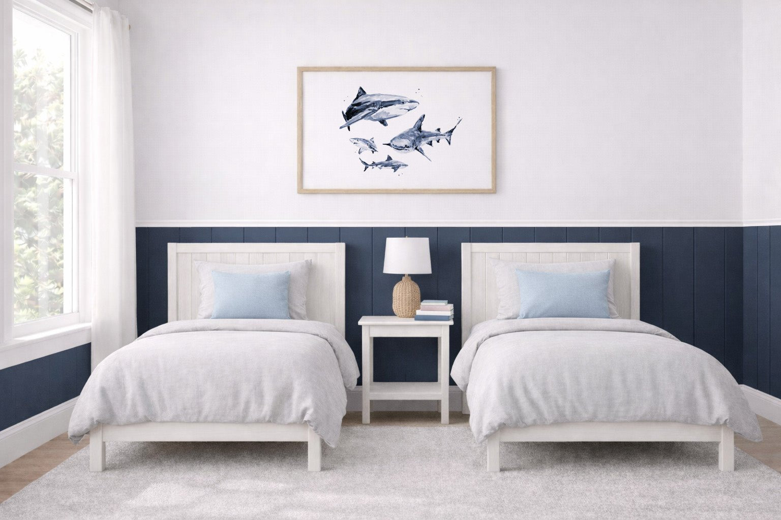 Shark Family of 4 Ocean Animal Watercolor Art Print - Art Prints - Moon Rock Prints