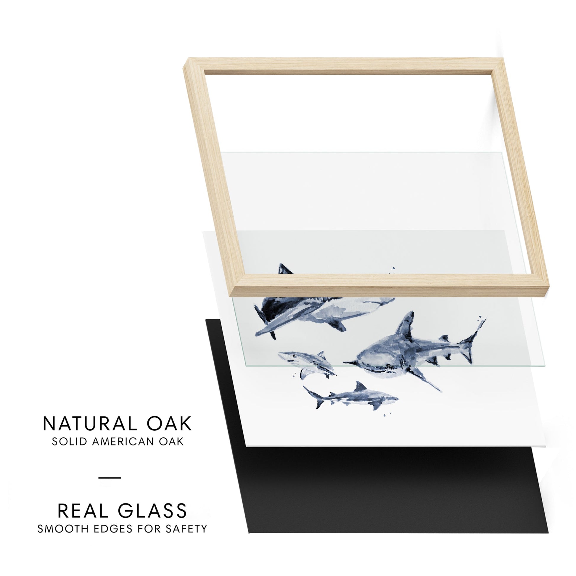 Shark Family of 4 Ocean Animal Watercolor Art Print - Art Prints - Moon Rock Prints