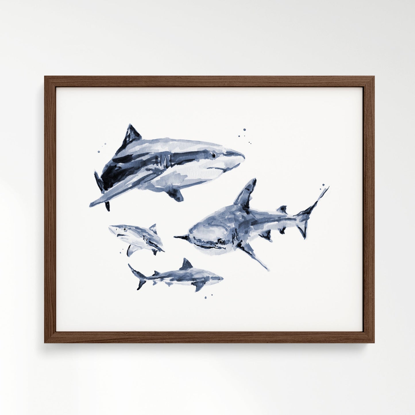 Shark Family of 4 Ocean Animal Watercolor Art Print - Art Prints - Moon Rock Prints