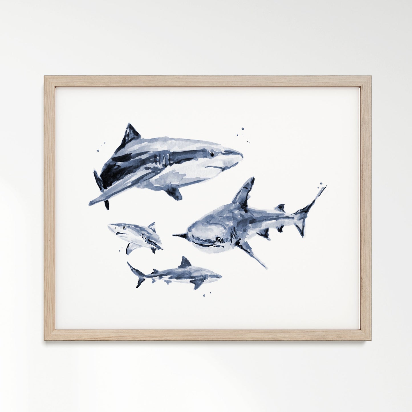 Shark Family of 4 Ocean Animal Watercolor Art Print - Art Prints - Moon Rock Prints