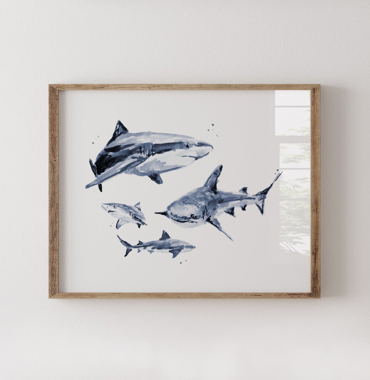 Shark Family of 4 Ocean Animal Watercolor Art Print - Art Prints - Moon Rock Prints