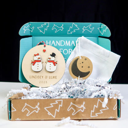 Snow Couple Personalized Ornament - Holiday Ornaments - Moon Rock Prints