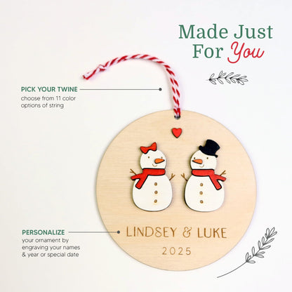Snow Couple Personalized Ornament - Holiday Ornaments - Moon Rock Prints