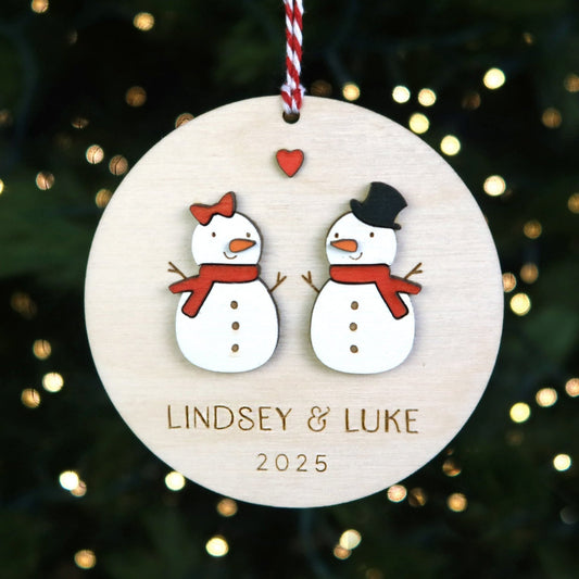 Snow Couple Personalized Ornament - Holiday Ornaments - Moon Rock Prints
