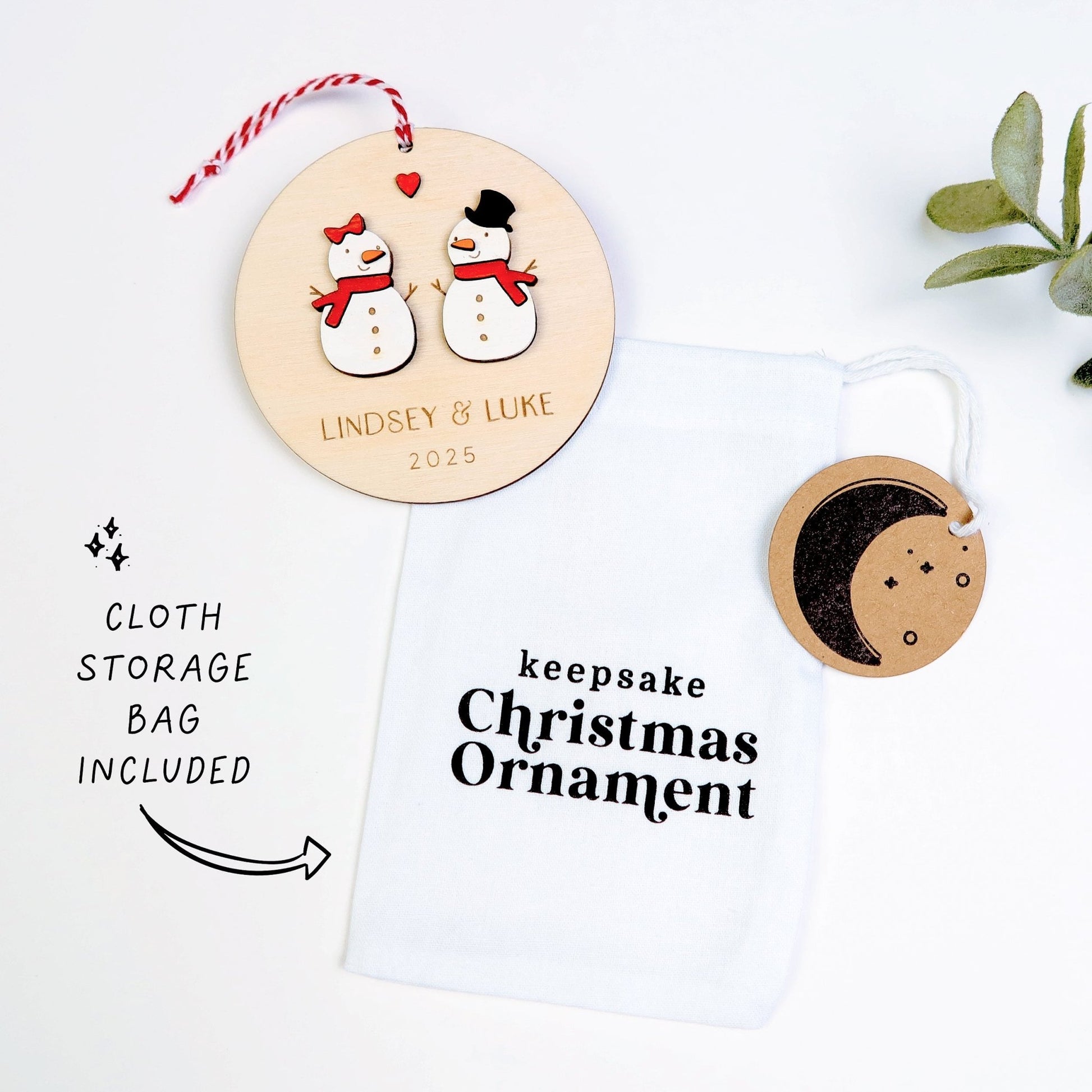 Snow Couple Personalized Ornament - Holiday Ornaments - Moon Rock Prints