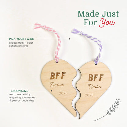 Split Heart BFF Friendship Ornaments Set - Holiday Ornaments - Moon Rock Prints